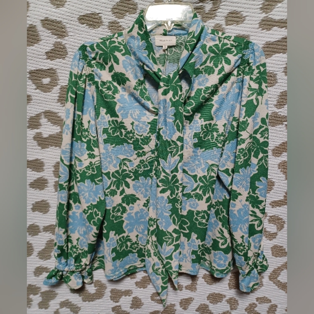 Mellowday Green and Blue Floral Blouse